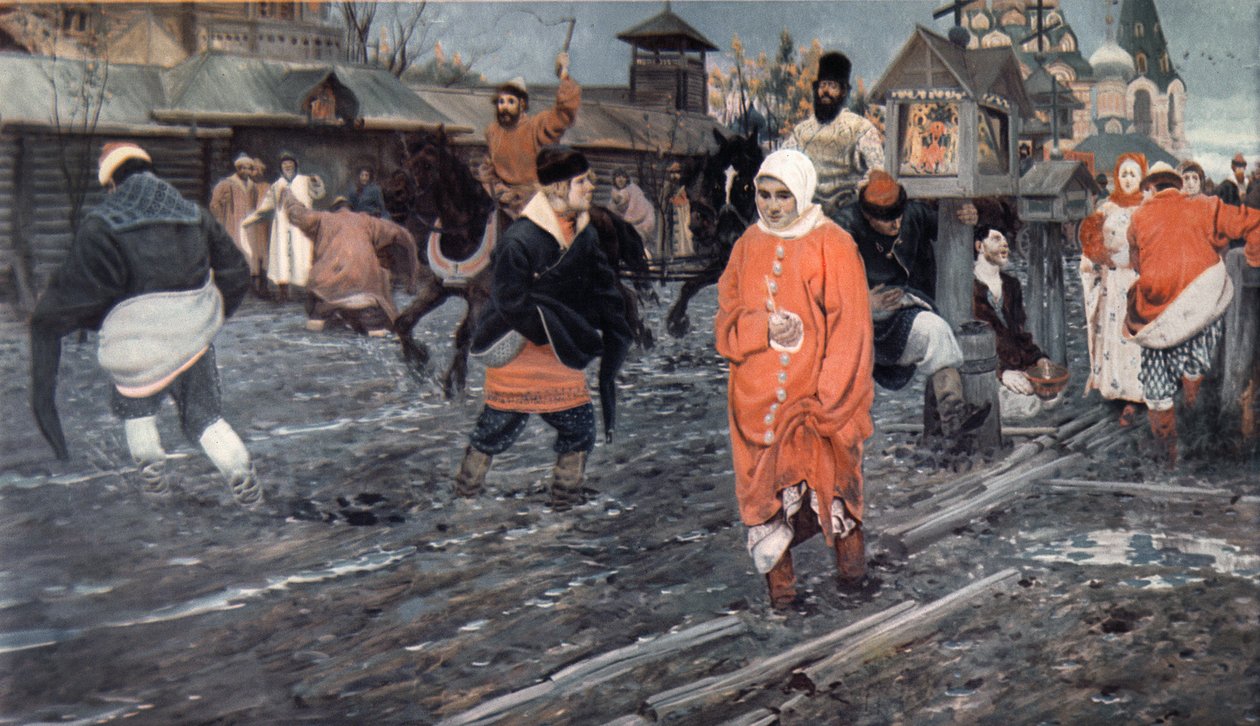 En Moscow Street fra det syttende århundrede på en helligdag, 1895 af Andrei Petrovich Ryabushkin