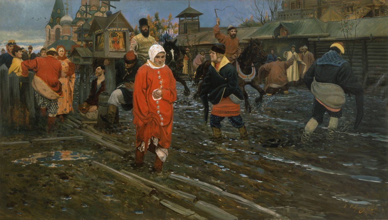 En gade i Moskva fra det 17. århundrede på en helligdag af Andrei Petrovich Ryabushkin