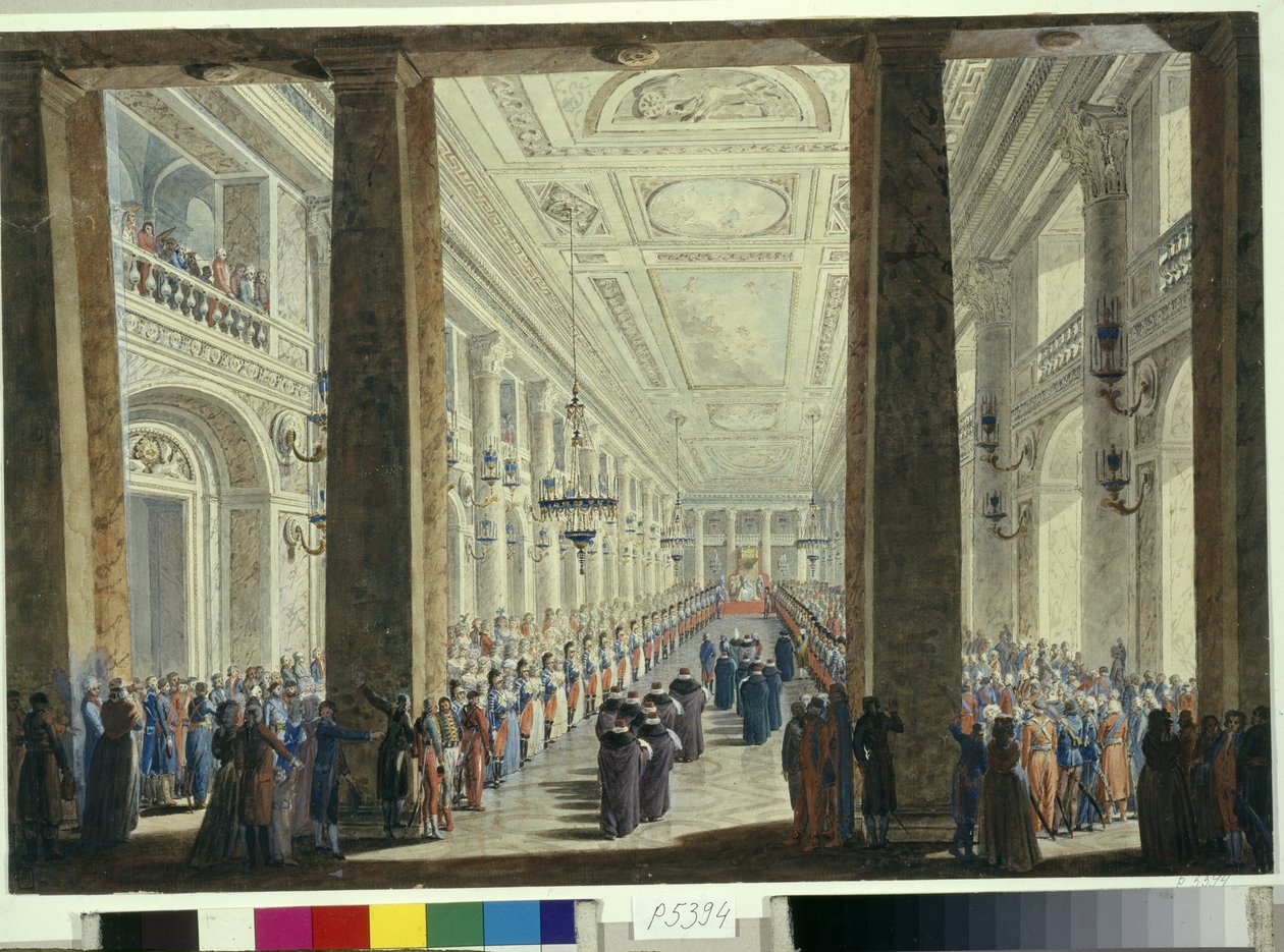 Fest givet af kejserinde Catherine II af Rusland (1729-1796) i Vinterpaladset i Sankt Petersborg til ære for den tyrkiske ambassadør (reception til ære for den tyrkiske ambassadør). Værk af Andrei Voronikhin (1759-1814) af Andrei Voronikhine