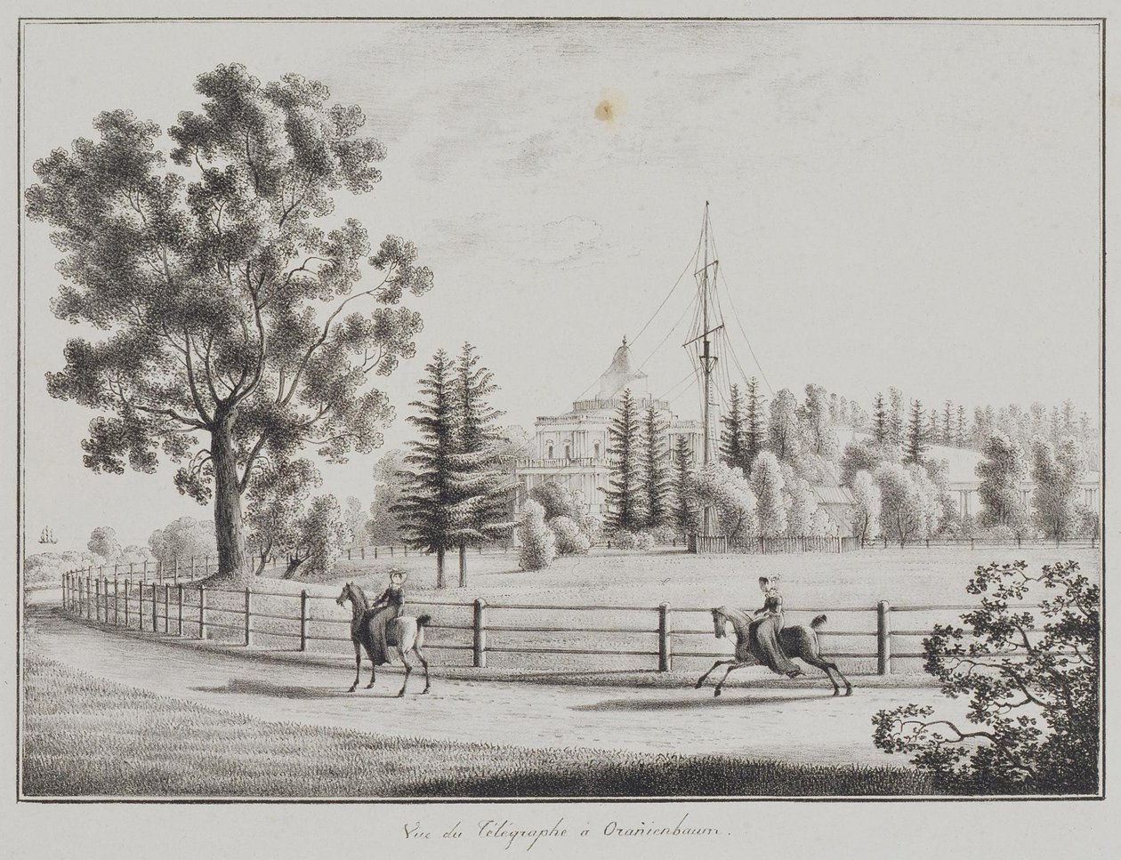 Udsigt over kælkepavillonen og telegrafen i Oranienbaum, 1821-1822 af Andrei Yefimovich Martynov
