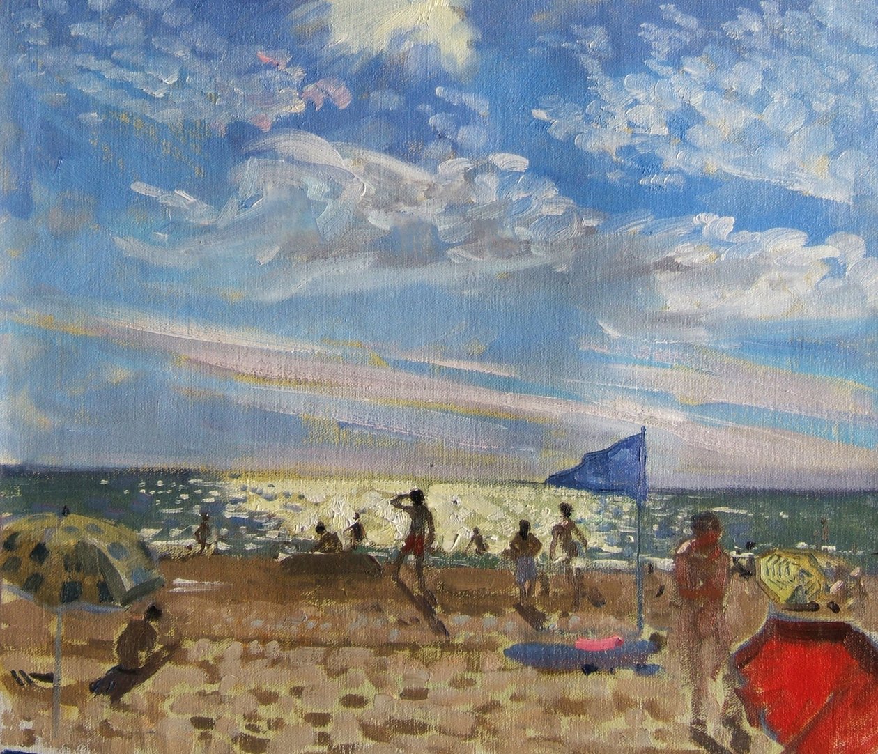 Blåt flag og rød solsejl, Montalivet af Andrew Macara