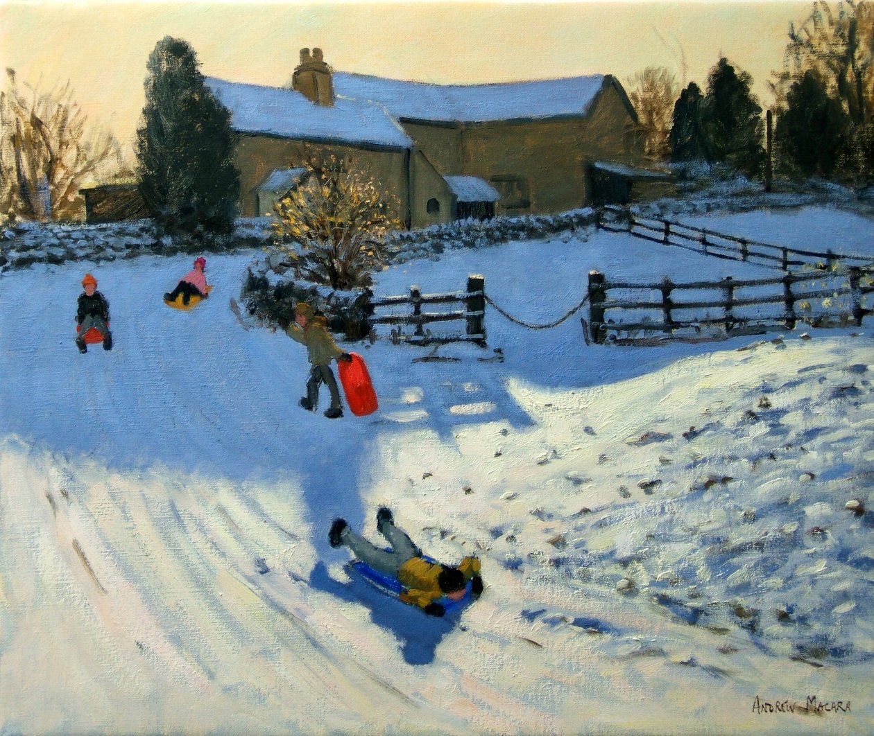 Børnslædekørsel, Monyash, Derbyshire af Andrew Macara