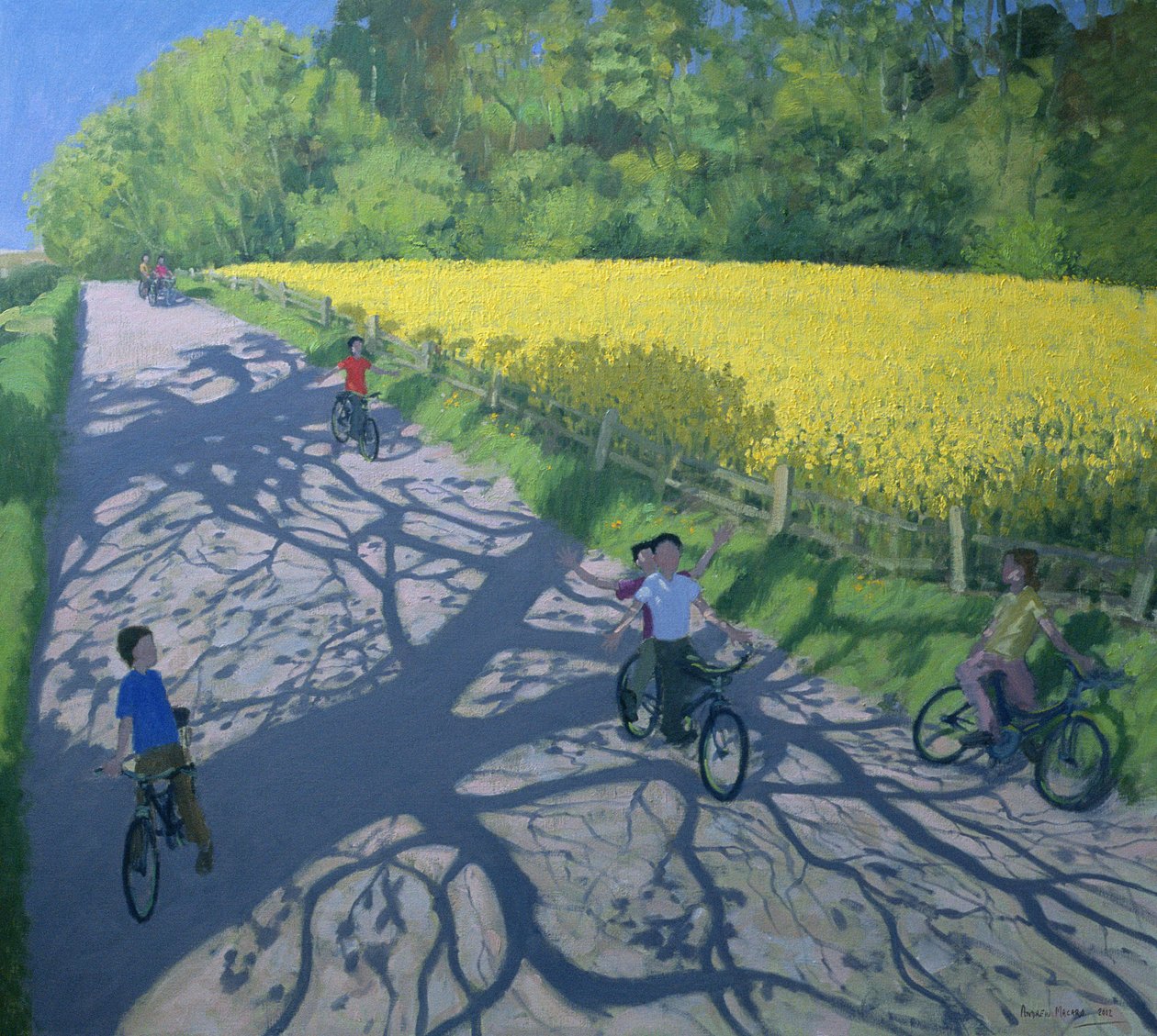 Cyklister og Yellow Field, Kedleston, Derby af Andrew Macara
