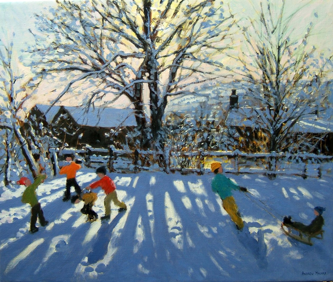 Sjov i sneen, Tideswell, Derbyshire af Andrew Macara
