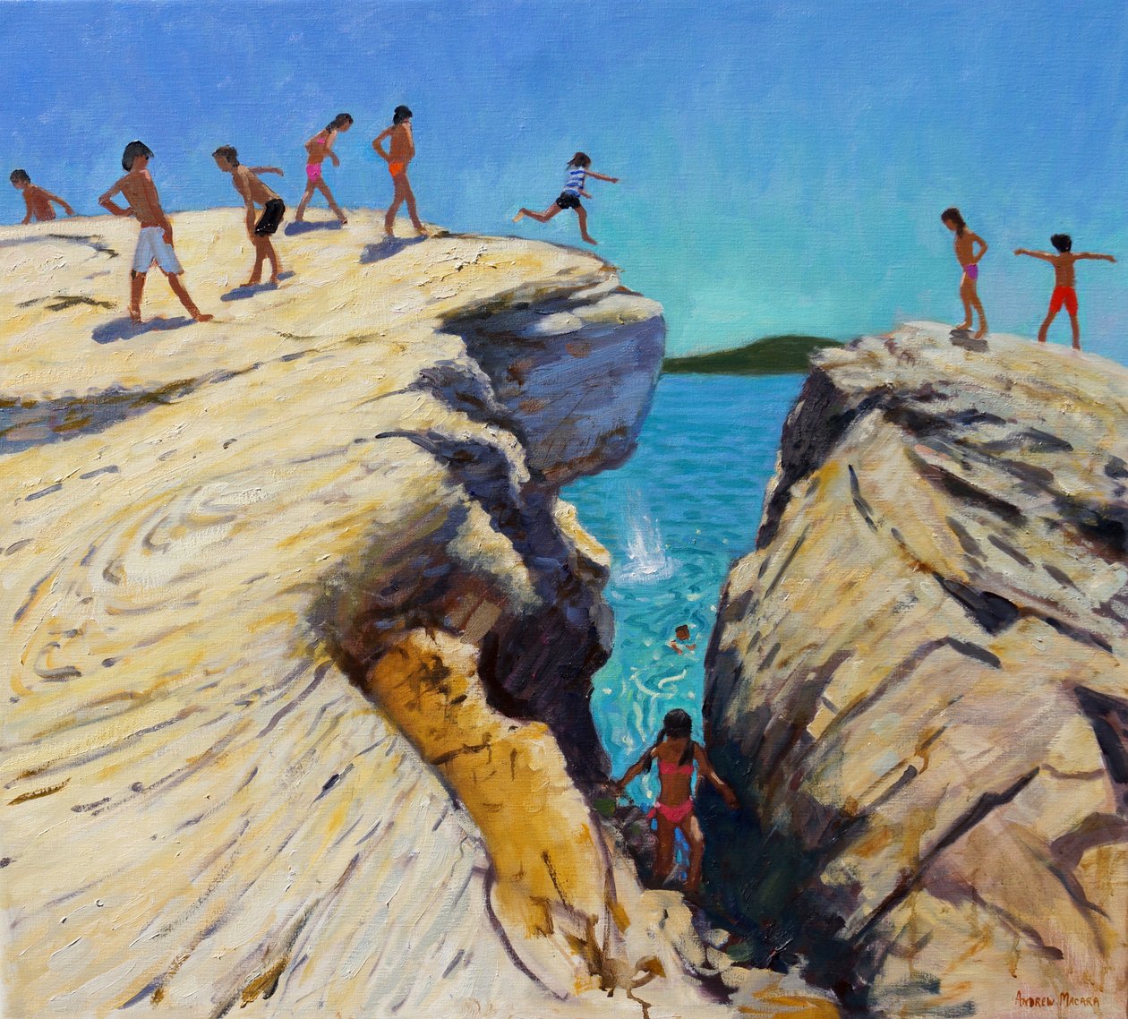 Hoppe fra klipperne, Plader, Skiathos, 2015, af Andrew Macara