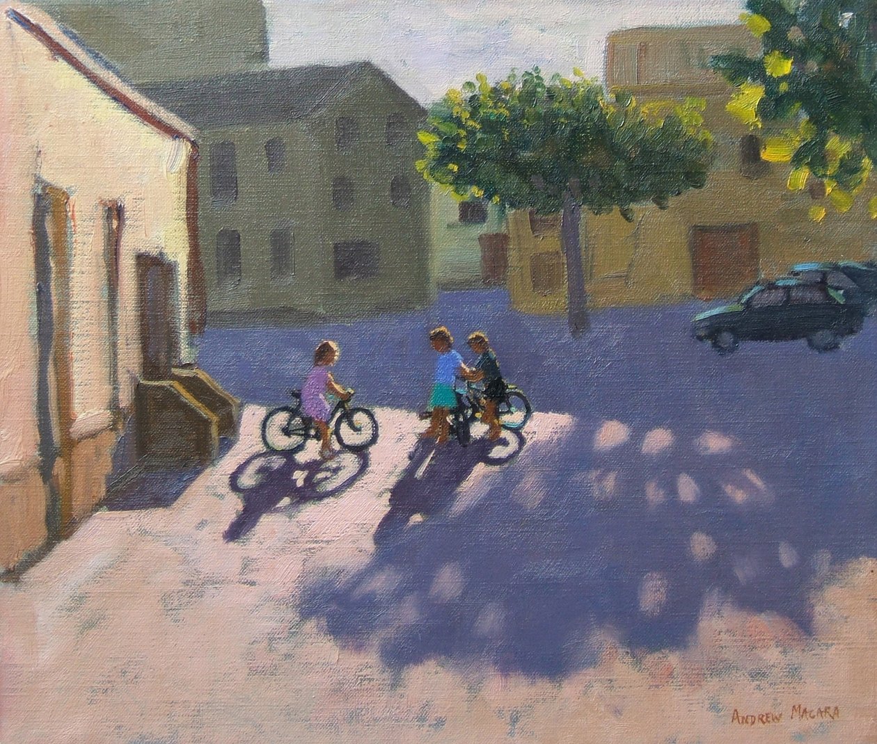 Tre børn med cykler, Spanien af Andrew Macara