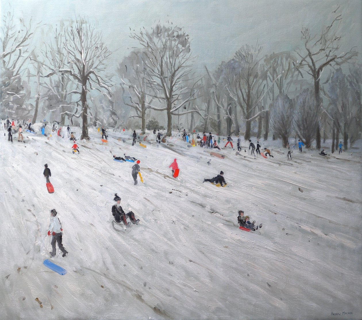 Kælkning, Darley Park, 2009 (olie på lærred) af Andrew Macara