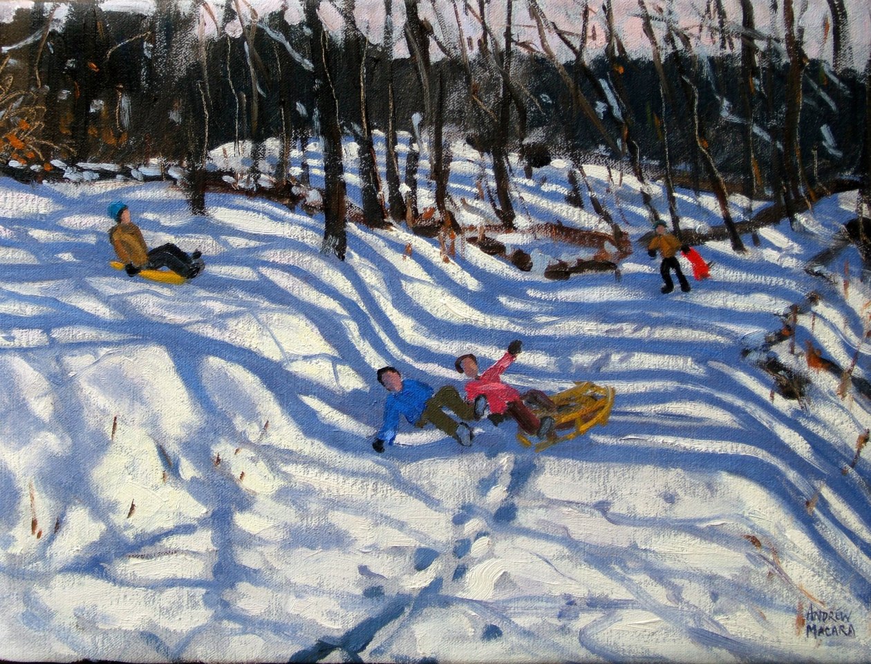 To drenge falder af en slæde, Morzine af Andrew Macara