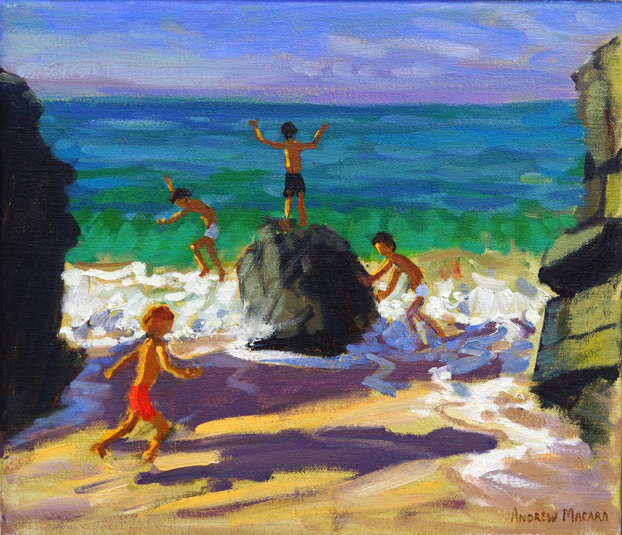 klatring på klipper, Porthmeor strand, St Ives, 2013, af Andrew Macara