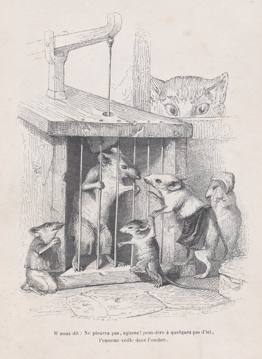 Han fortæller os: græd ikke, handle! fra scener fra dyrelivets private og offentlige liv, ca. 1837-47. af Andrew Best Leloir