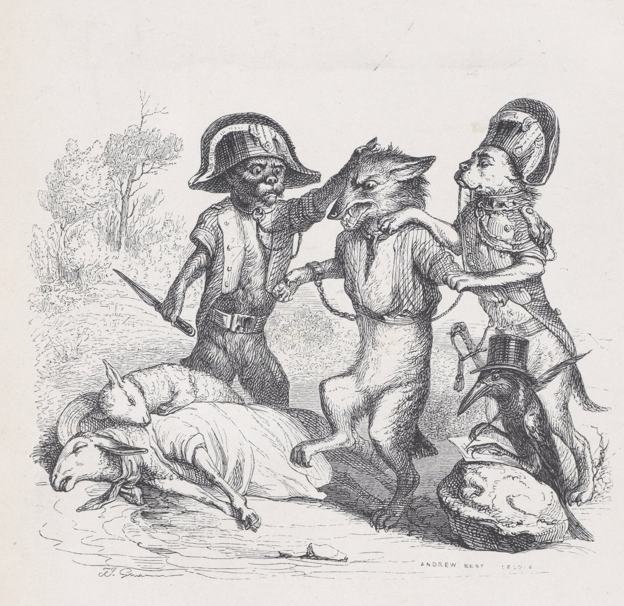 Forfatteren til dette angreb er en sart lille ulv fra Scenes from the Private an..., ca. 1837-47. af Andrew Best Leloir