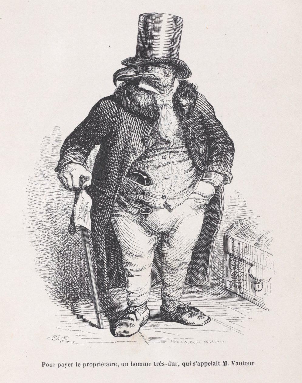 At betale godsejeren, en meget barsk mand, som hed M. Vautour fra Scener fra t..., ca. 1837-47. af Andrew Best Leloir