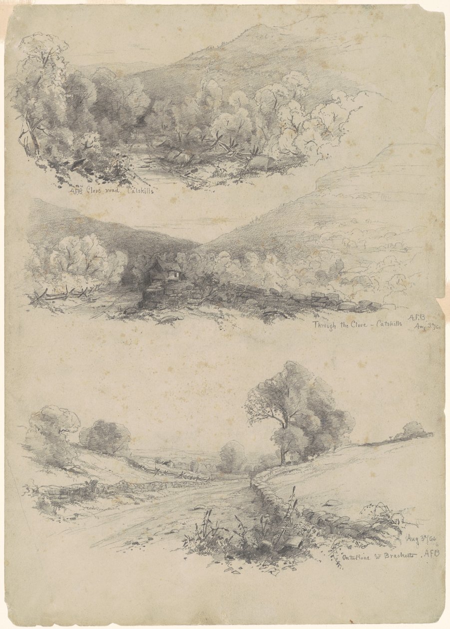 Clove Road, Catskills; Gennem nelliket — Catskills; og On the Road to Bracketts [recto] af Andrew Fisher Bunner