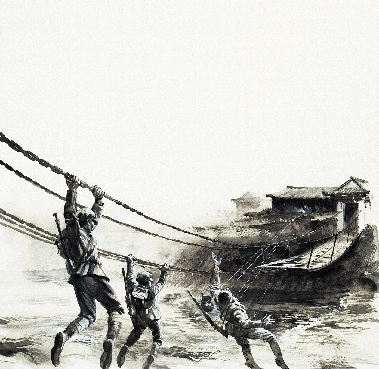 Slaget ved Luding-broen (gouache på papir) af Andrew Howat