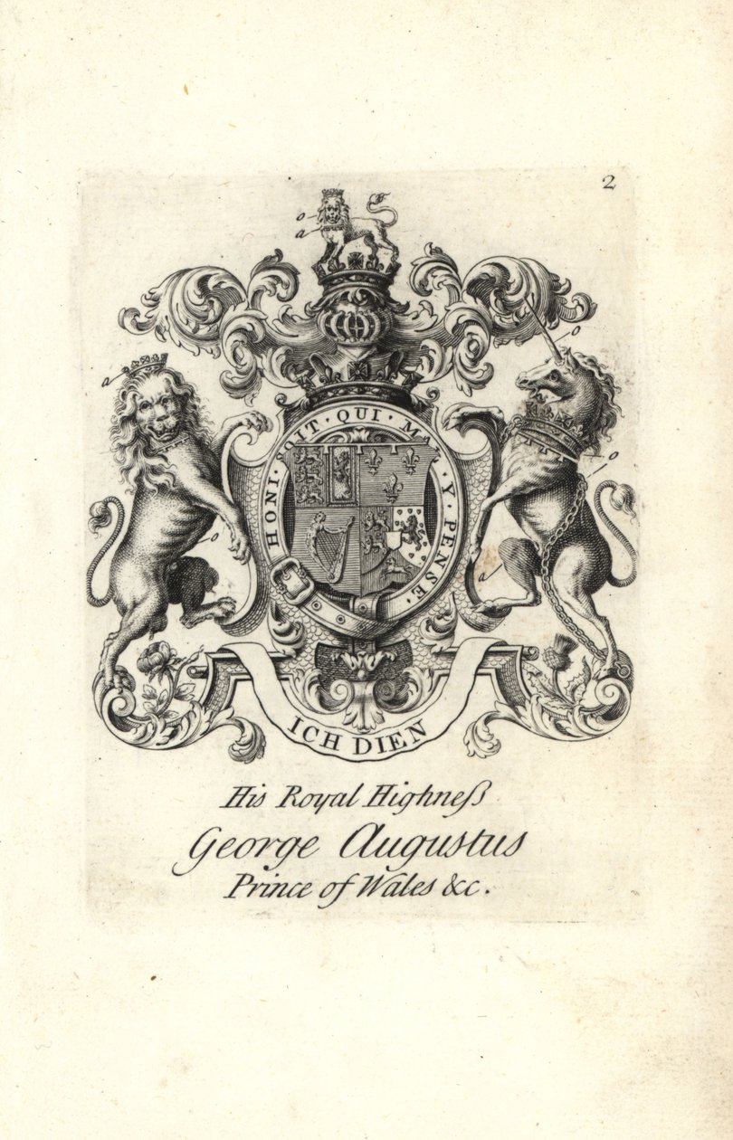 Våbenskjold og våbenskjold af Hans Kongelige Højhed George Augustus, Prins af Wales, senere Kong George II af England af Andrew Johnston