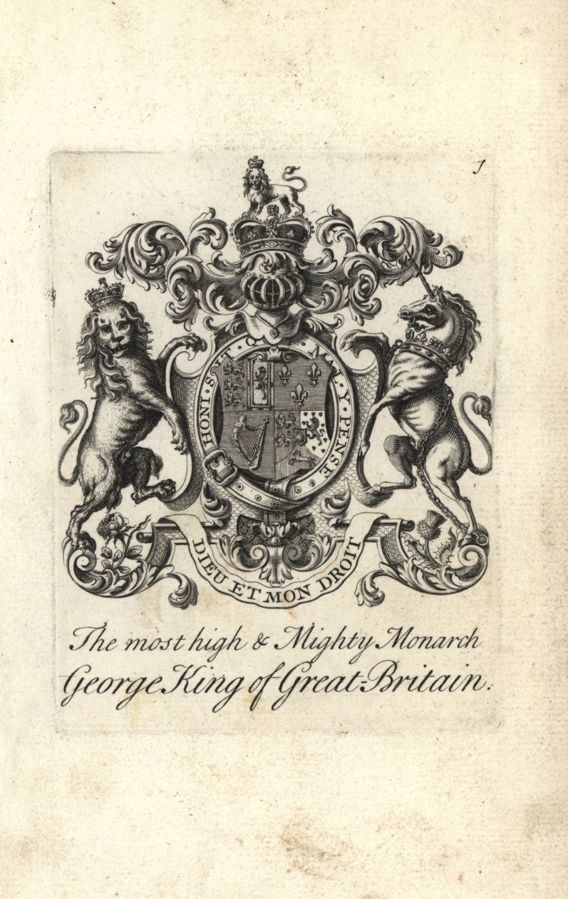 Våbenskjold og våbenskjold af den mest høje og mægtige monark Kong George I af Storbritannien af Andrew Johnston