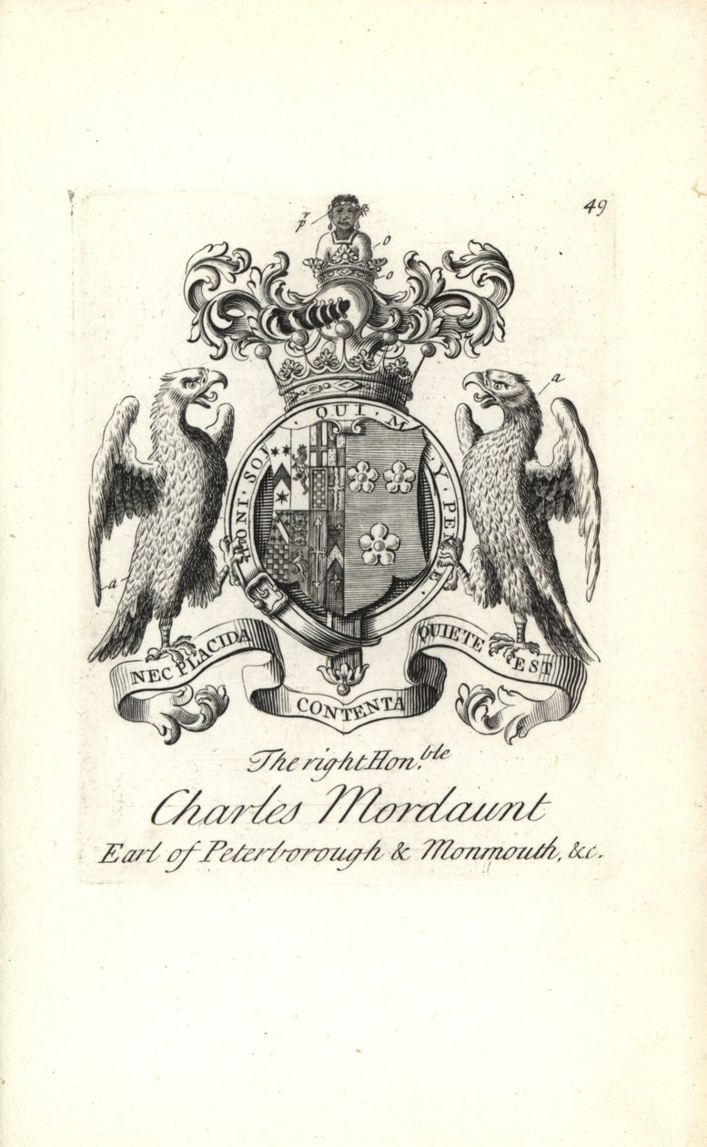 Våbenskjold og våbenskjold af den højre ærede Charles Mordaunt, 3. jarl af Peterborough og 1. jarl af Monmouth af Andrew Johnston