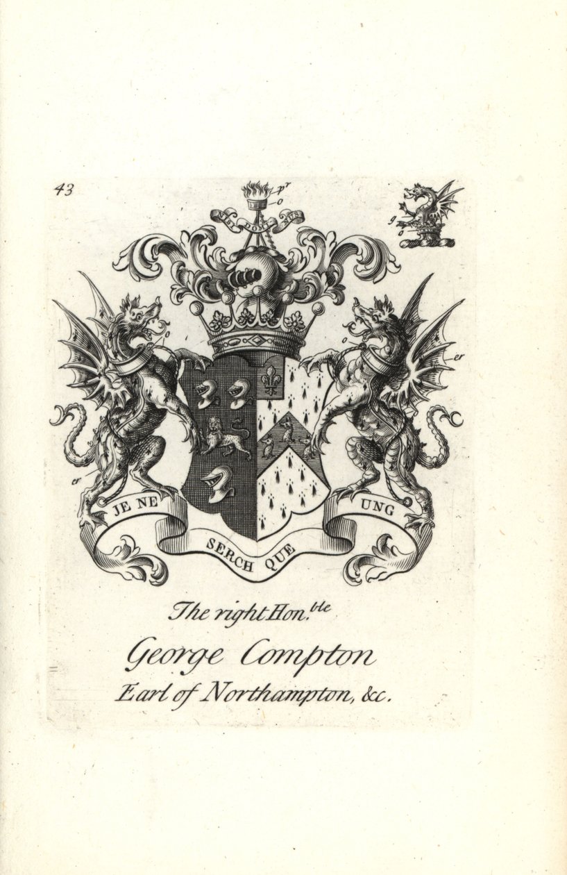 Våbenskjold og våbenskjold af den højre ærede George Compton, 6. jarl af Northampton af Andrew Johnston