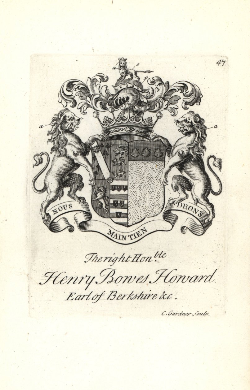 Våbenskjold og våbenskjold af den højre ærede Henry Bowes Howard af Andrew Johnston