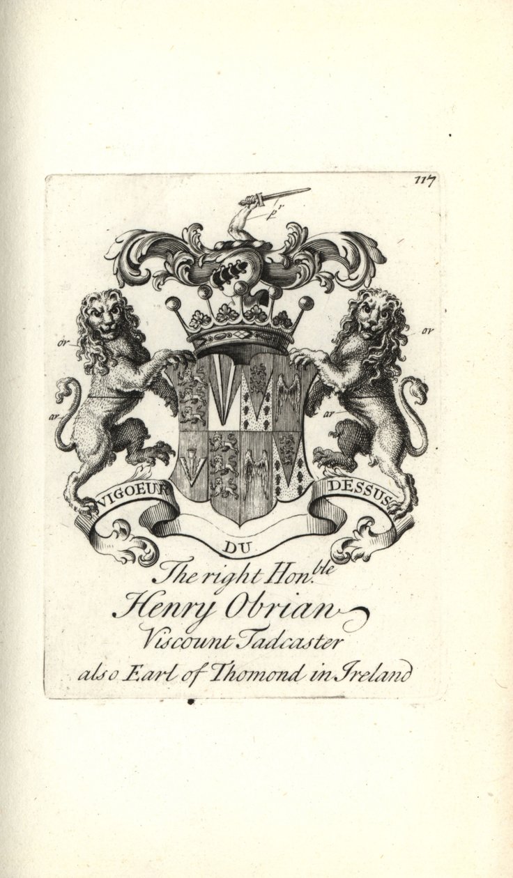 Våbenskjold og våbenskjold af den højre ærede Henry OBrien, Viscount Tadcaster, 8. jarl af Thomond i Irland af Andrew Johnston