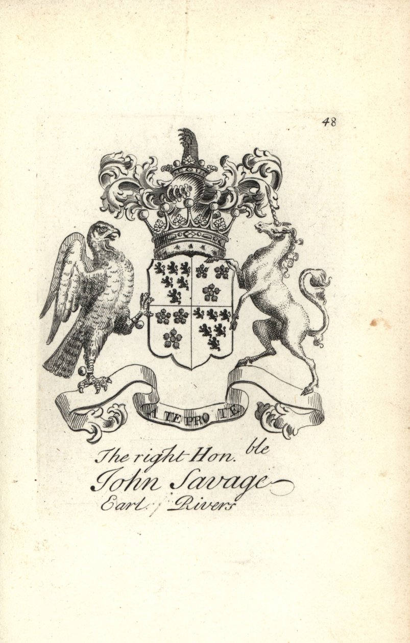 Våbenskjold og våbenskjold af den højre ærede John Savage, 5th Earl of Rivers af Andrew Johnston