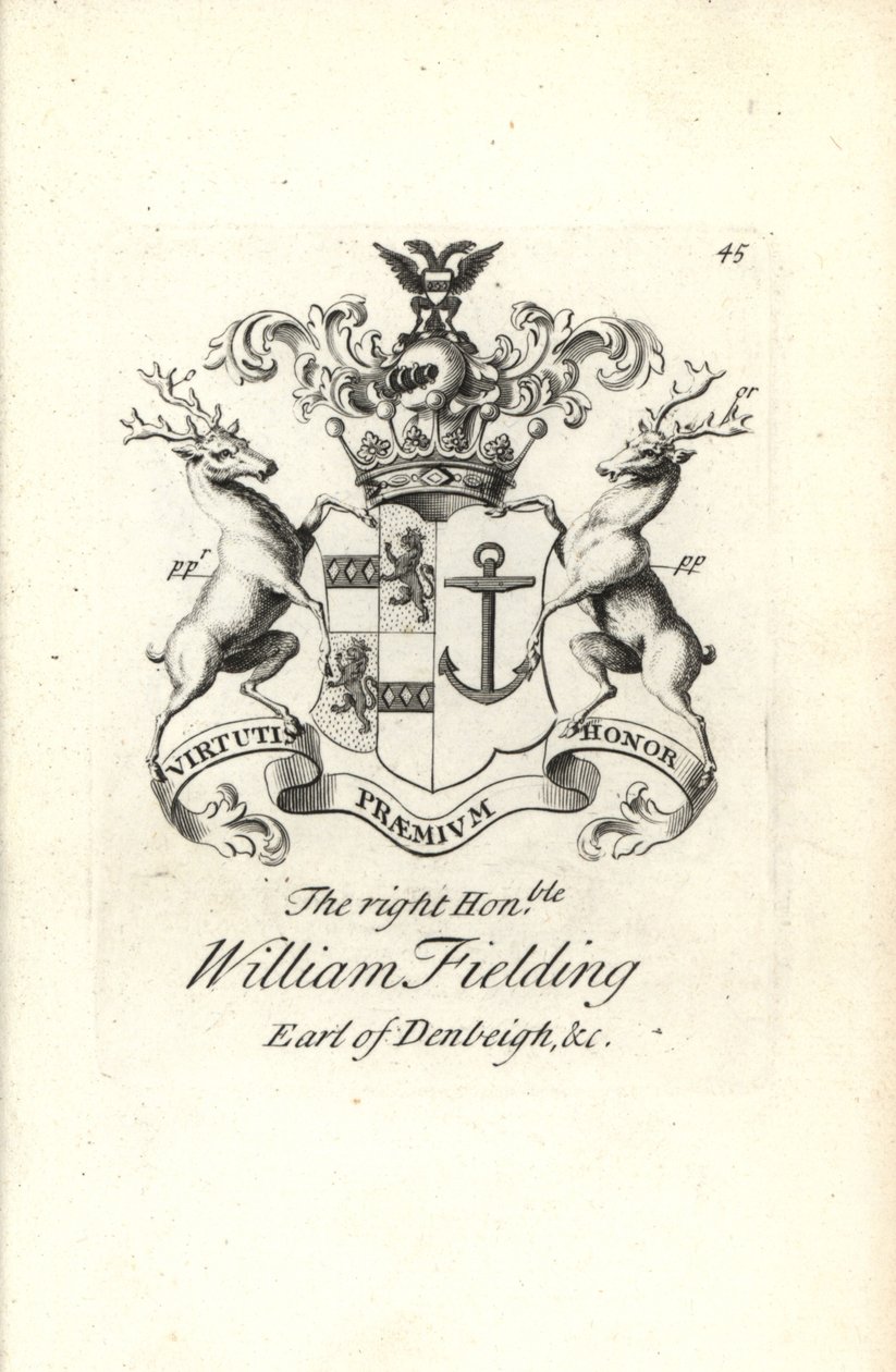 Våbenskjold og våbenskjold af den højre ærede William Fielding, 5. jarl af Denbeigh af Andrew Johnston
