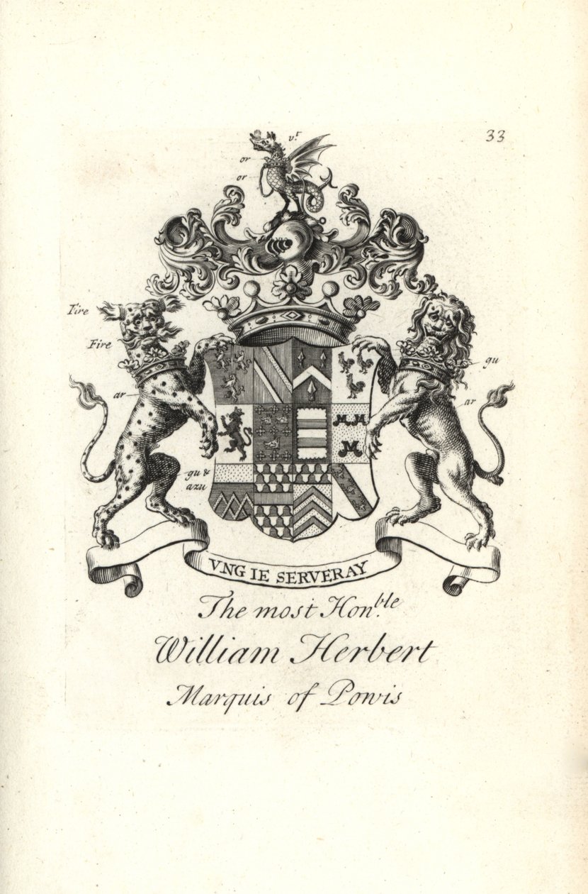 Våbenskjold og våbenskjold af den højre ærede William Herbert, 2. markis af Powis af Andrew Johnston