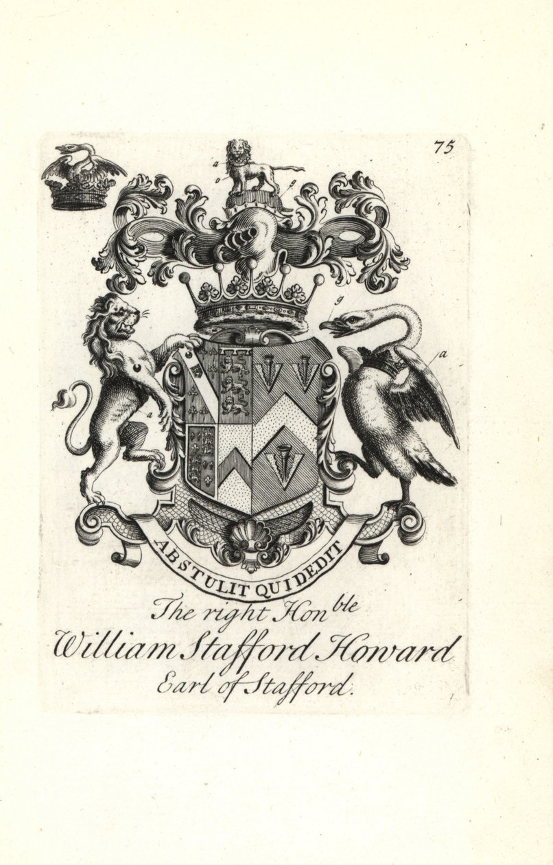 Våbenskjold og våbenskjold af den højre ærede William Stafford Howard, 2. jarl af Stafford af Andrew Johnston