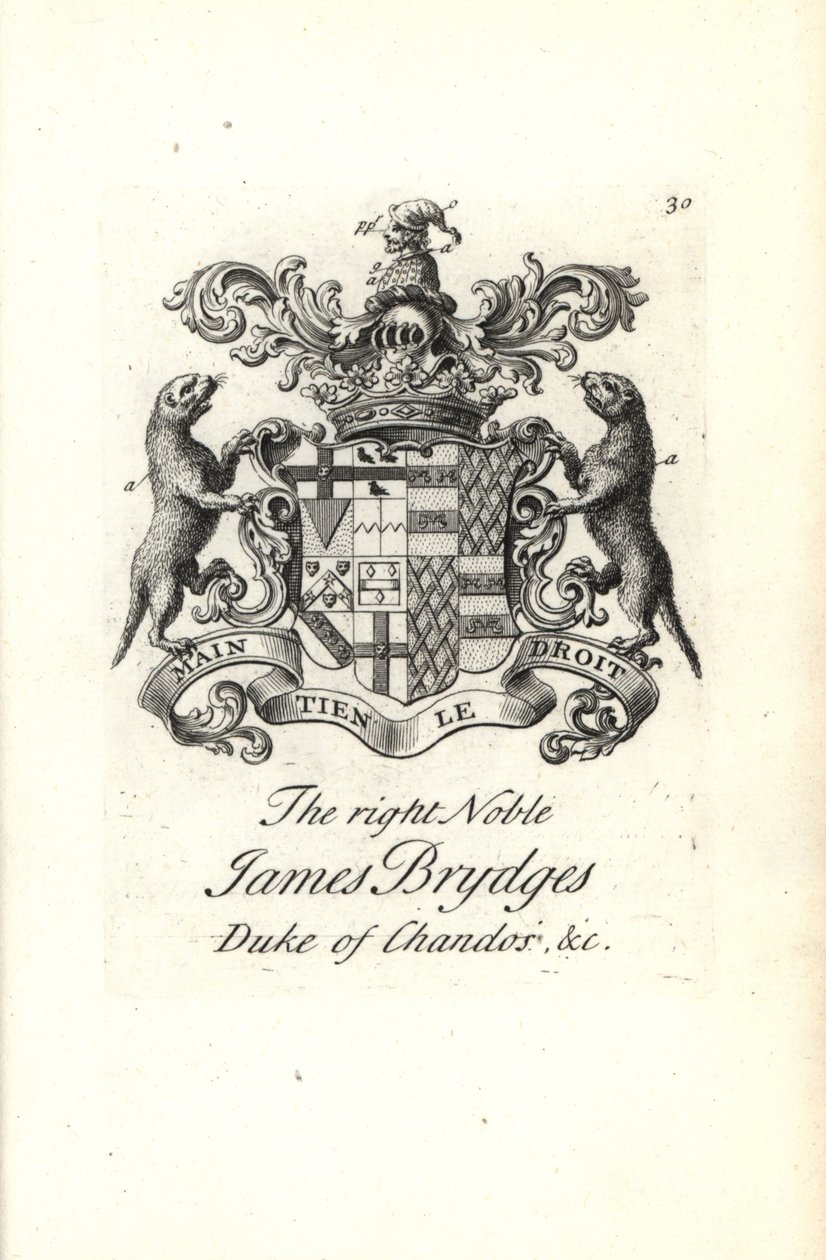 Våbenskjold og våbenskjold af den højre adelige James Brydges, hertug af Chandos af Andrew Johnston