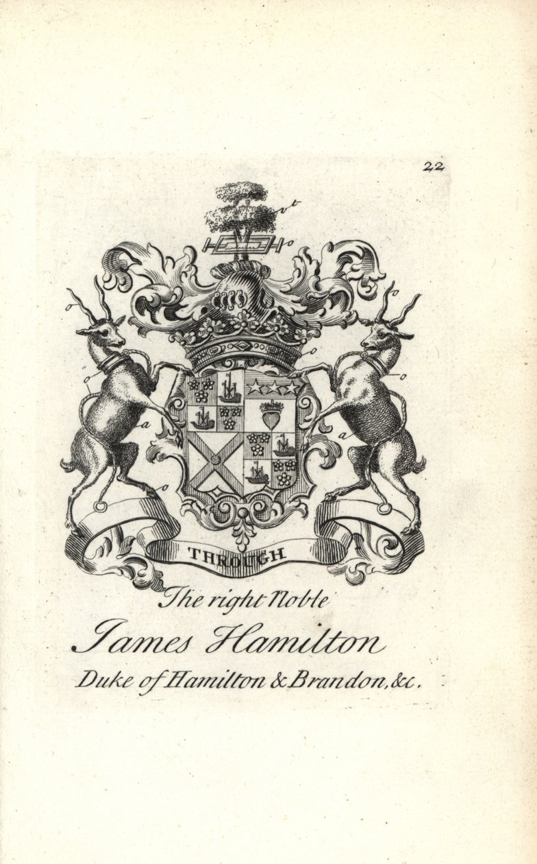 Våbenskjold og våbenskjold af den højre adelige James Hamilton, 5. hertug af Hamilton og Brandon af Andrew Johnston