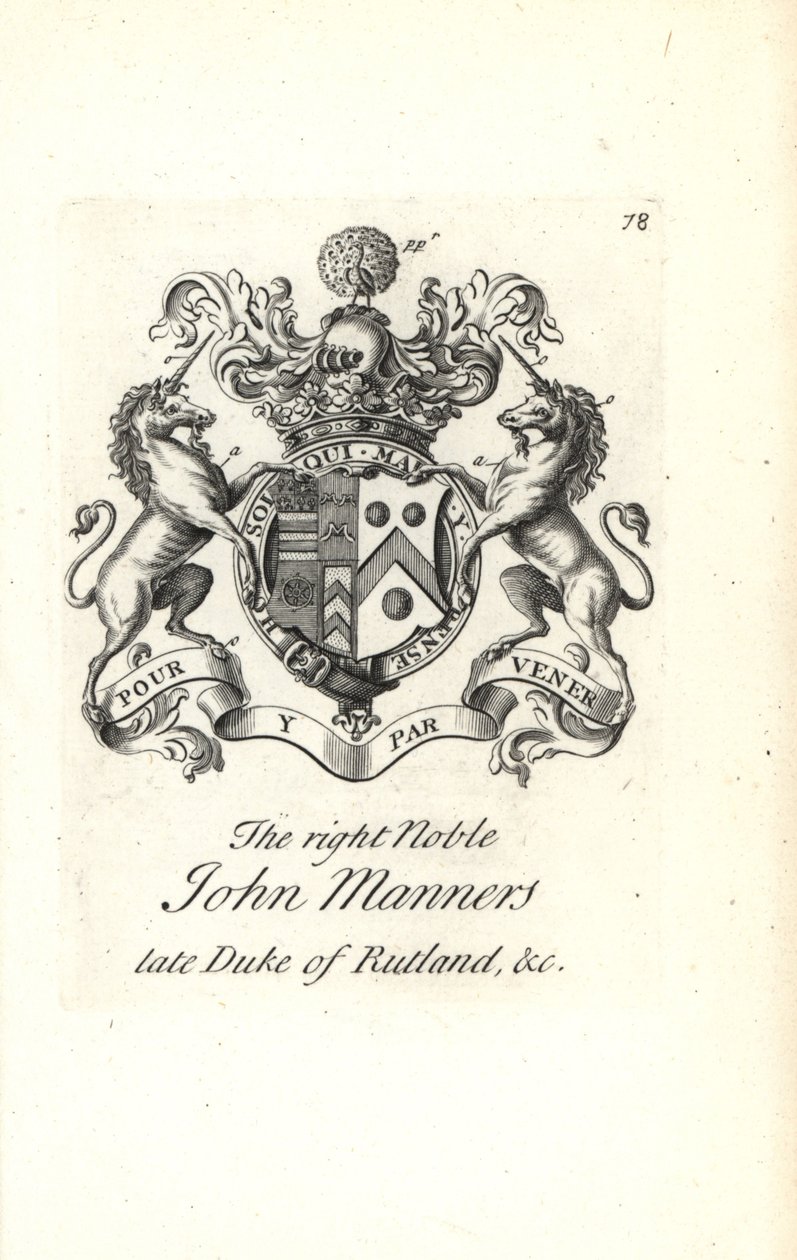 Våbenskjold og våbenskjold af den højre adelige John Manners, 2. hertug af Rutland af Andrew Johnston