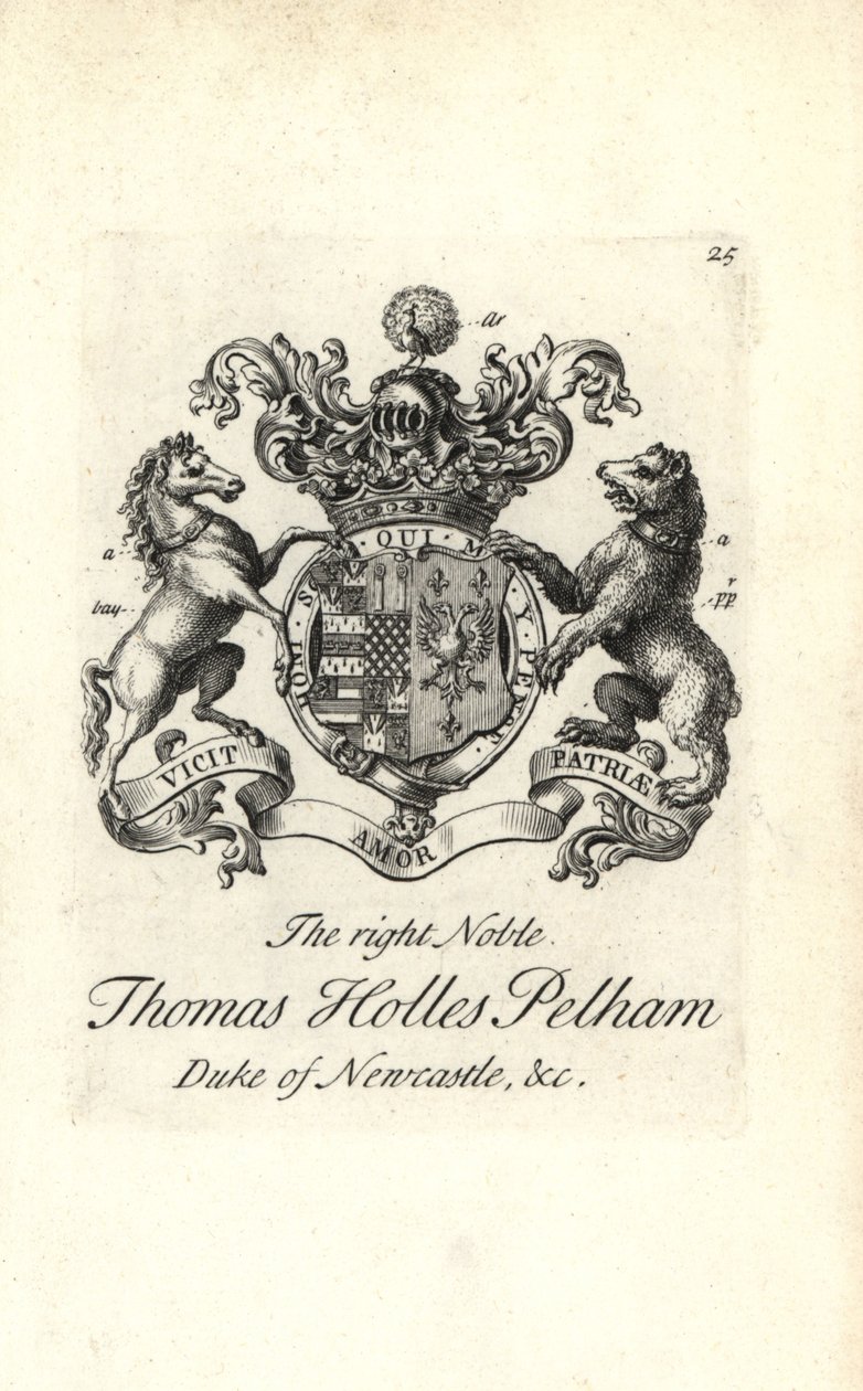 Våbenskjold og våbenskjold af den højre adelige Thomas Holles Pelham af Andrew Johnston
