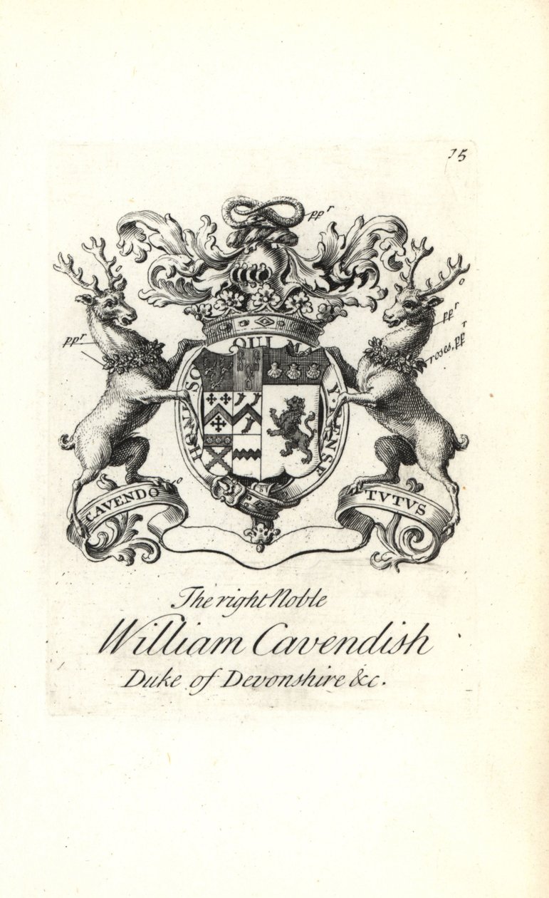 Våbenskjold og våbenskjold af den højre adelige William Cavendish, 2. hertug af Devonshire af Andrew Johnston