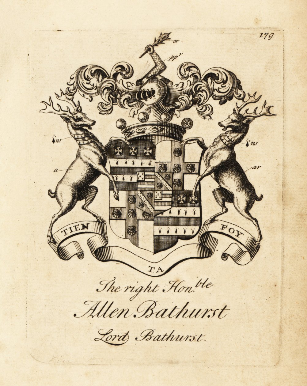 Våbenskjold af den højre ærede Allen Bathurst, Lord Bathurst af Andrew Johnston