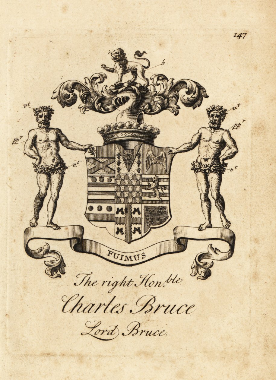 Våbenskjold af den højre ærede Charles Bruce, Lord Bruce, 3. jarl af Ailesbury, 4. jarl af Elgin af Andrew Johnston