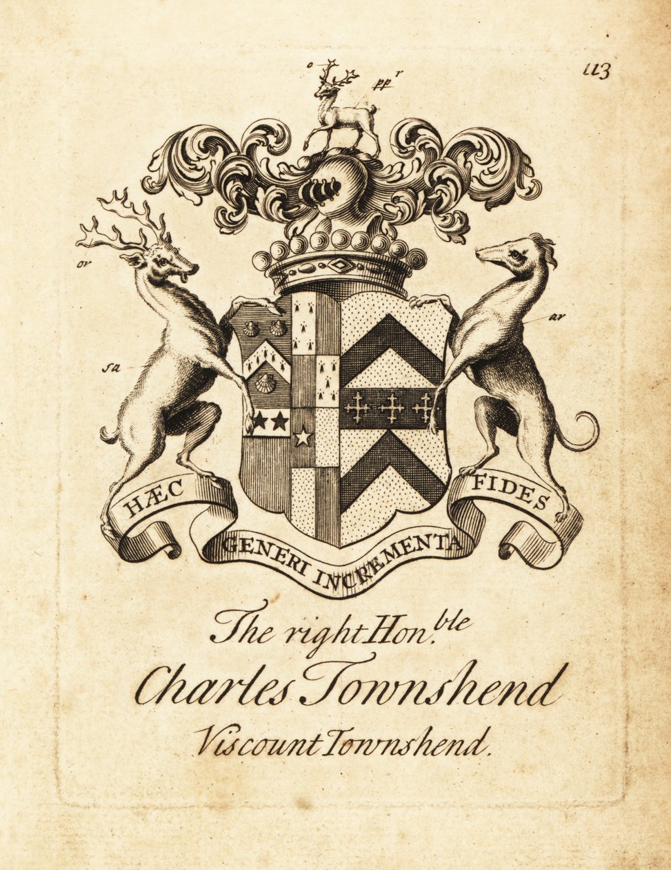 Våbenskjold af den højre ærede Charles Townshend, 2. Viscount Townshend af Andrew Johnston