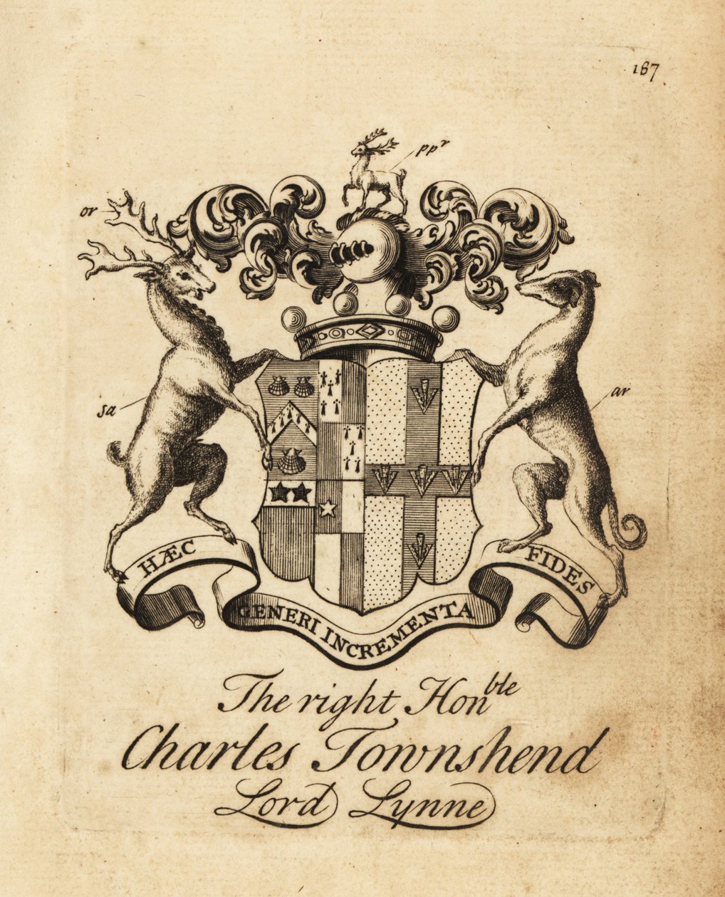 Våbenskjold af den ærede Charles Townshend, Lord Lynne, 3. Viscount Townshend af Andrew Johnston