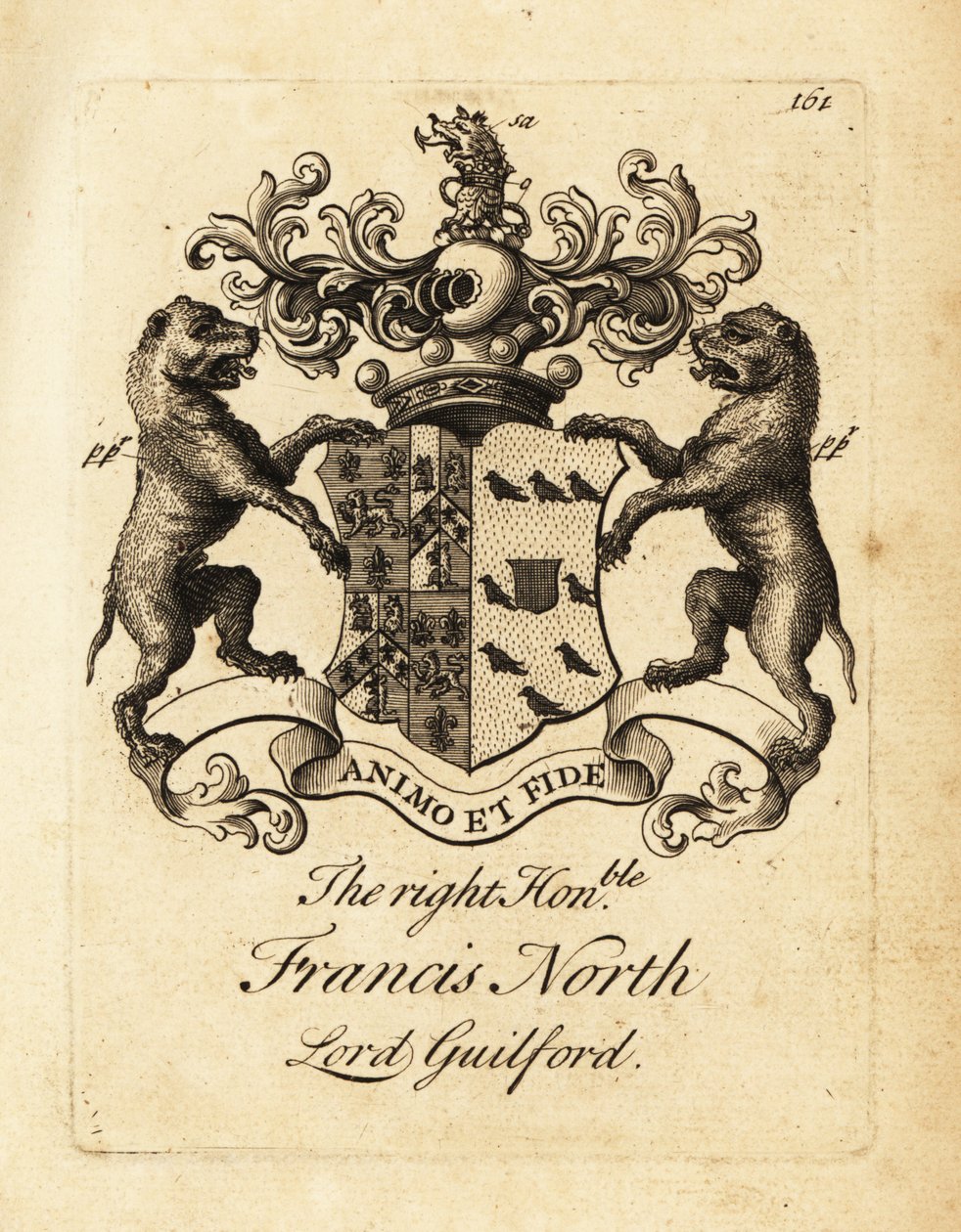 Våbenskjold fra den højre ærede Francis North, Lord Guilford, 2. Baron Guilford af Andrew Johnston