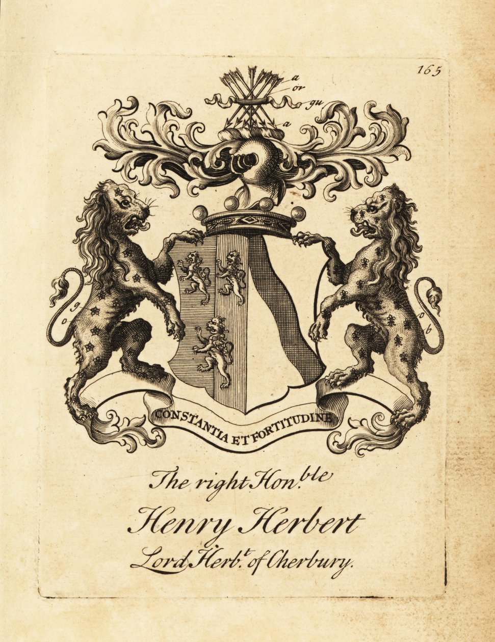 Våbenskjold af den højre ærede Henry Herbert, Lord Herbert af Cherbury, Baron Herbert af Cherbury (eller Chirbury) af Andrew Johnston