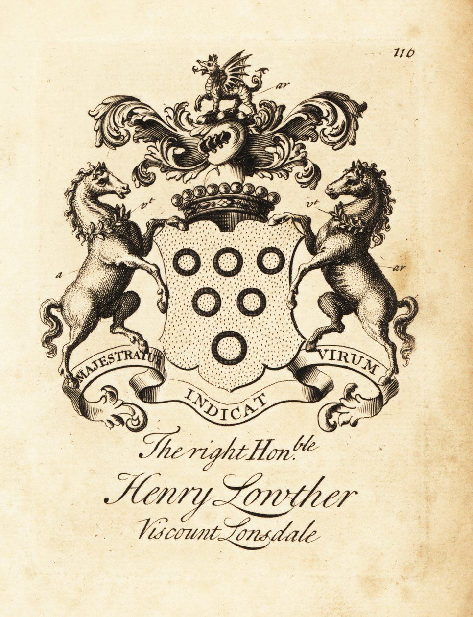 Våbenskjold fra den højre ærede Henry Lowther, 3. Viscount Lonsdale (1694-1751) af Andrew Johnston