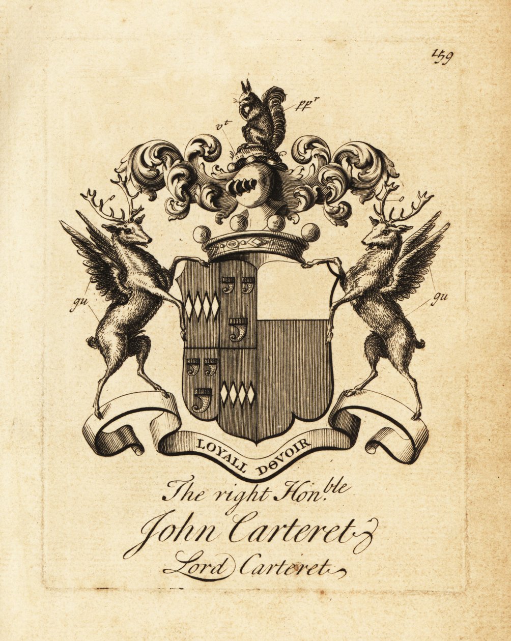 Våbenskjold af den højre ærede John Carteret, Lord Carteret, 2. jarl Granville, 7. Seigneur af Sark af Andrew Johnston