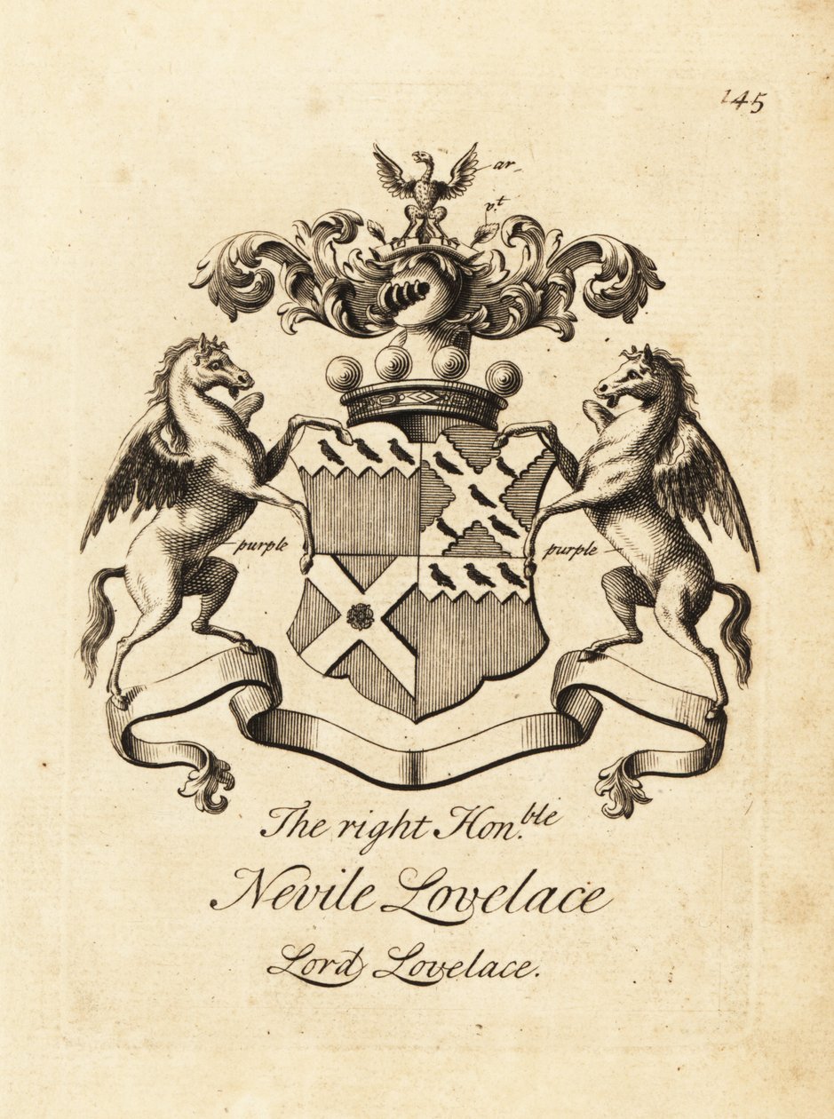Våbenskjold fra den højre ærede Nevile Lovelace, Lord Lovelace, 6. Baron Lovelace af Andrew Johnston