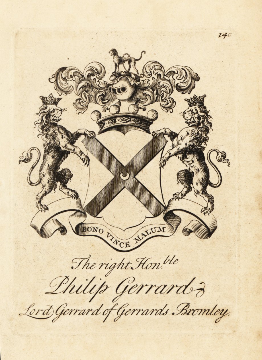 Våbenskjold af den højre ærede Philip Gerrard, Lord Gerrard af Gerrards Bromley, 7. Baron Gerard af Andrew Johnston
