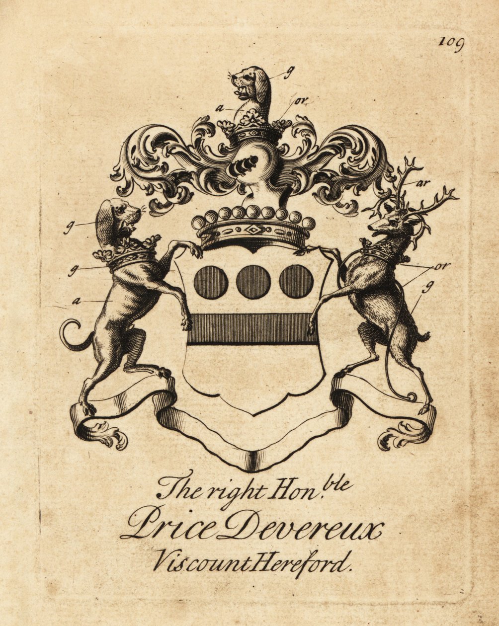 Våbenskjold af den rigtige ærede pris Devereux, 9. Viscount Hereford (1664-1740) af Andrew Johnston