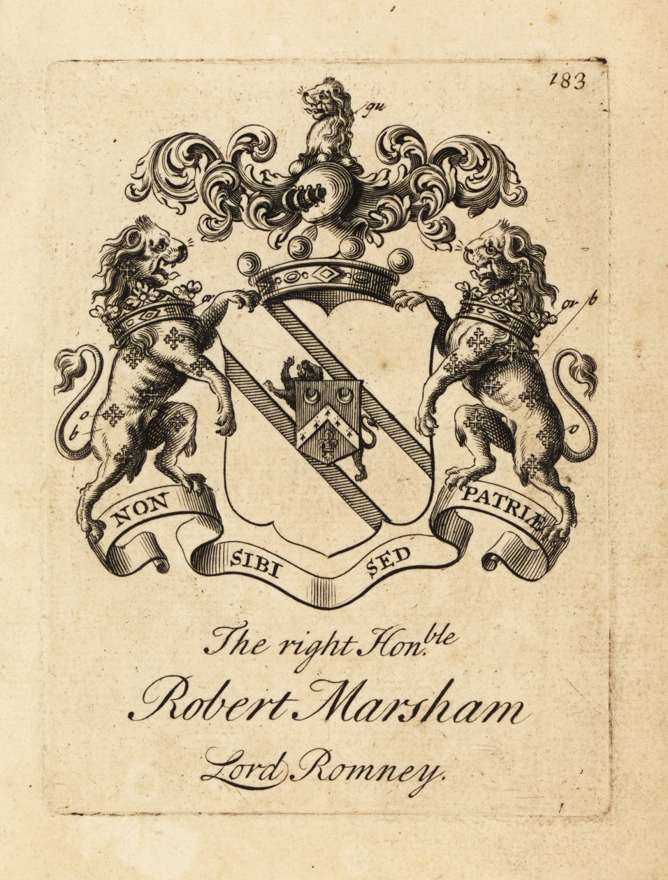 Våbenskjold af den højre ærede Robert Marsham, Lord Romney af Andrew Johnston