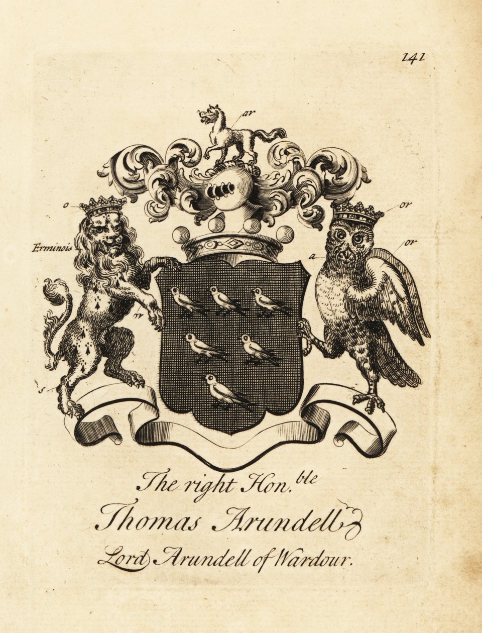 Våbenskjold af den højre ærede Thomas Arundell, Lord Arundell af Wardour, 7. Baron Arundell af Wardour af Andrew Johnston