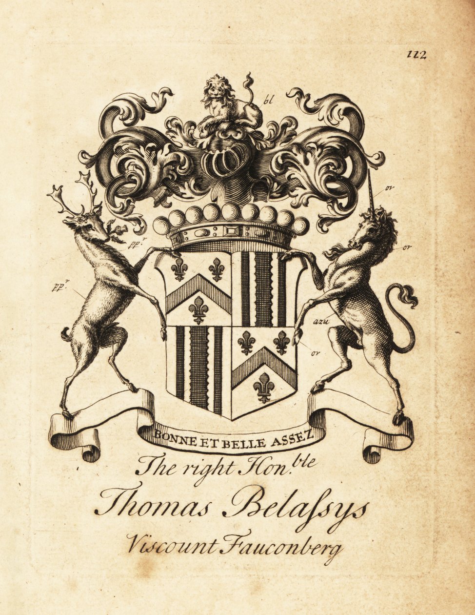 Våbenskjold for den højre ærede Thomas Belasyse, Earl Fauconberg eller Thomas Belassys, Viscount Fauconberg (1699-1774) af Andrew Johnston