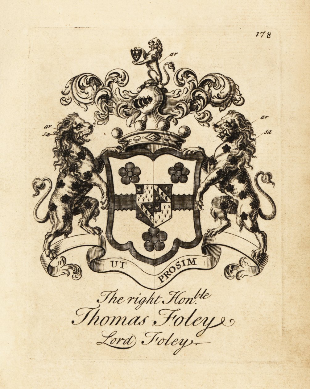Våbenskjold af den højre ærede Thomas Foley, Lord Foley af Andrew Johnston