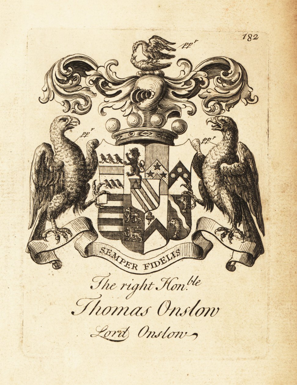 Våbenskjold af højre ærede Thomas Onslow, Lord Onslow, 2. Baron Onslow af Andrew Johnston