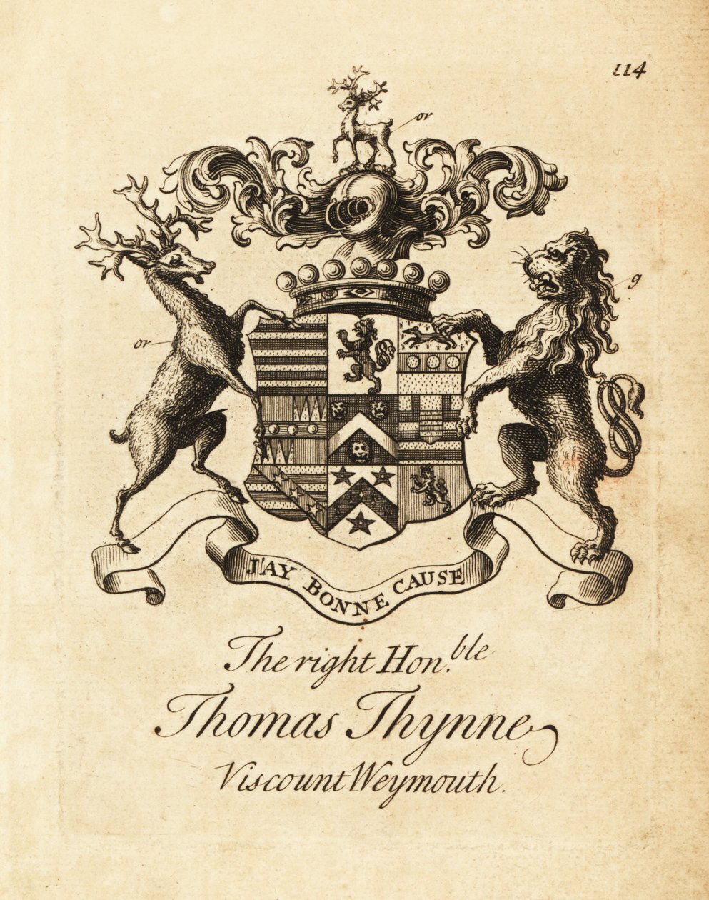 Våbenskjold af højre ærede Thomas Thynne, 2. Viscount Weymouth af Andrew Johnston